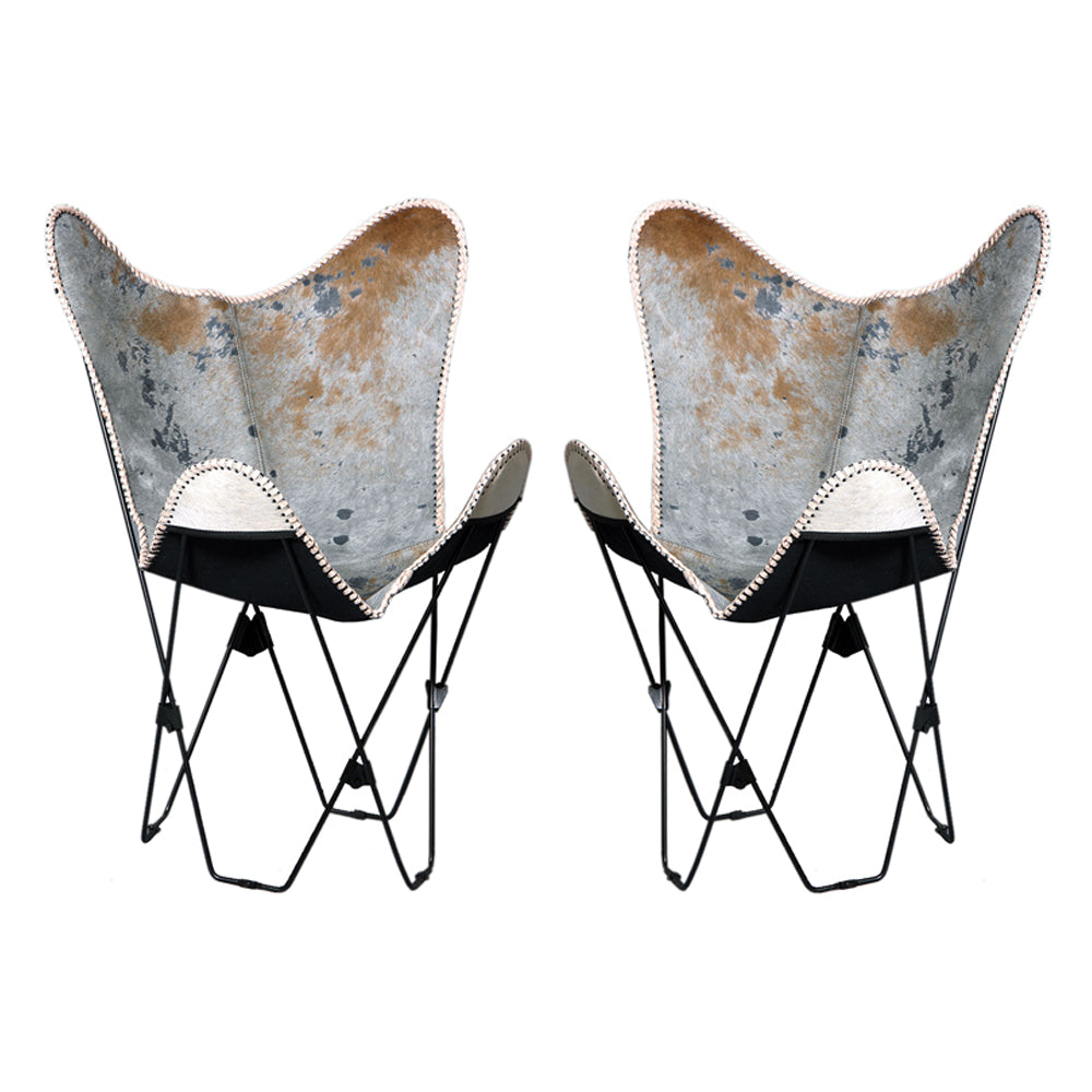 Hilason Genuine Hair On Leather Butterfly Chair Folding Lounge Modern Sling Accent Seat Natural White