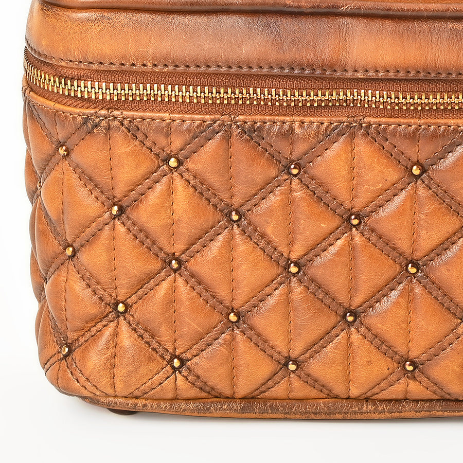 American Darling Jewelery Case - Quilted Genuine Vegetable Tanned Full Grain Leather Stitched Travel Organizer with YKK Zipper