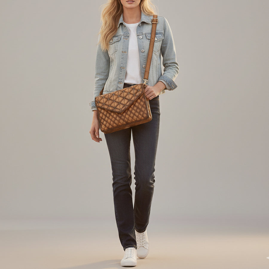 American Darling Envelope Bag Beautifully Quilted Genuine Leather women