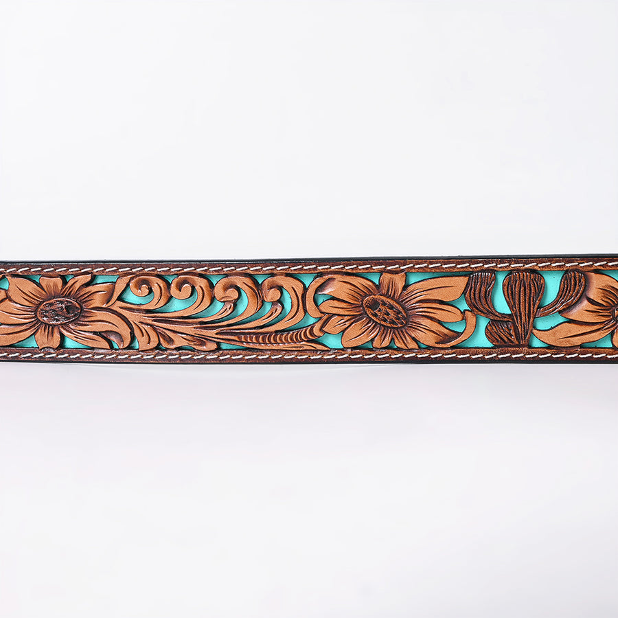 American Darling Floral Hand Carved Painted Belt Buckle Genuine Leather Covered Stylish Brown | Western