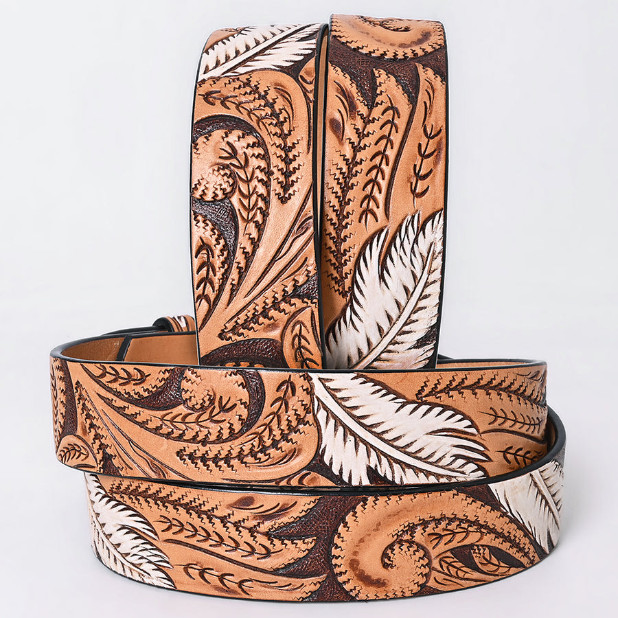 American Darling Floral Hand Carved Painted Belt Buckle Genuine Leather Covered Stylish Brown | Western
