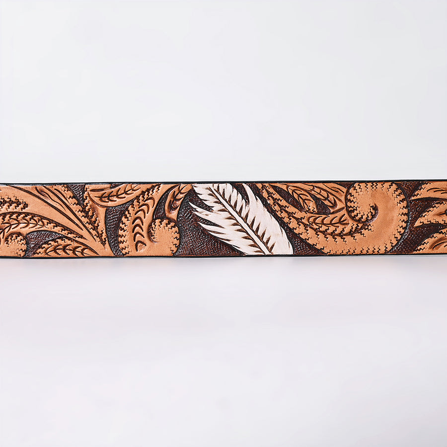 American Darling Floral Hand Carved Painted Belt Buckle Genuine Leather Covered Stylish Brown | Western