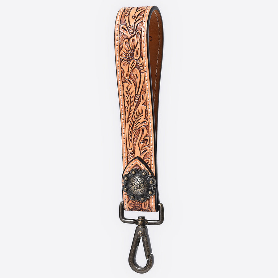 American Darling ADKR217 Hand Tooled Genuine Leather Wristlet Key Ring - Uhorse
