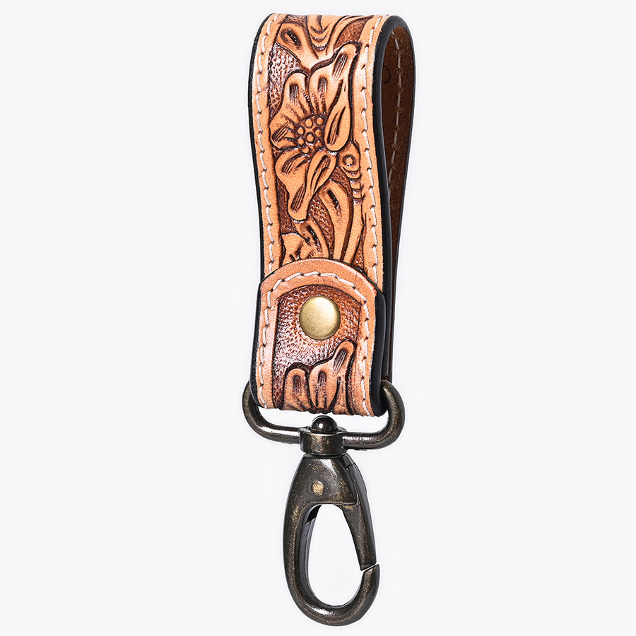 American Darling ADKR218 Hand Tooled Genuine Leather Wristlet Key Ring - Uhorse
