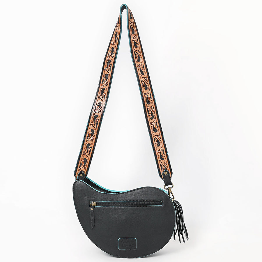 American Darling Genuine Leather Cross body Bag - Hand Tooled Floral Carved Fringe Eco-Friendly Vegetable Tanned Purse