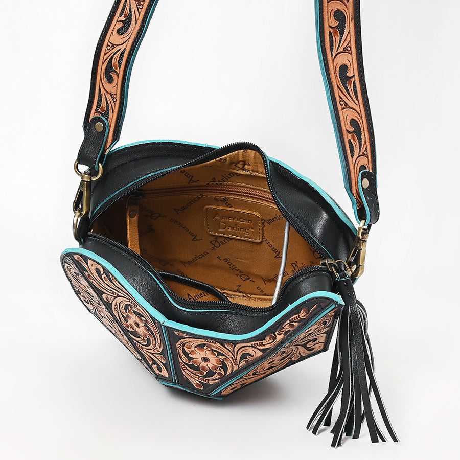 American Darling Genuine Leather Cross body Bag - Hand Tooled Floral Carved Fringe Eco-Friendly Vegetable Tanned Purse