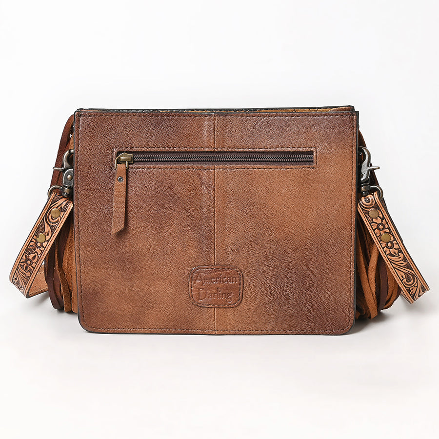 American Darling Messenger Bag Handcrafted from Hand Tooled Floral Carved Genuine Leather with Fringes and YKK Zipper