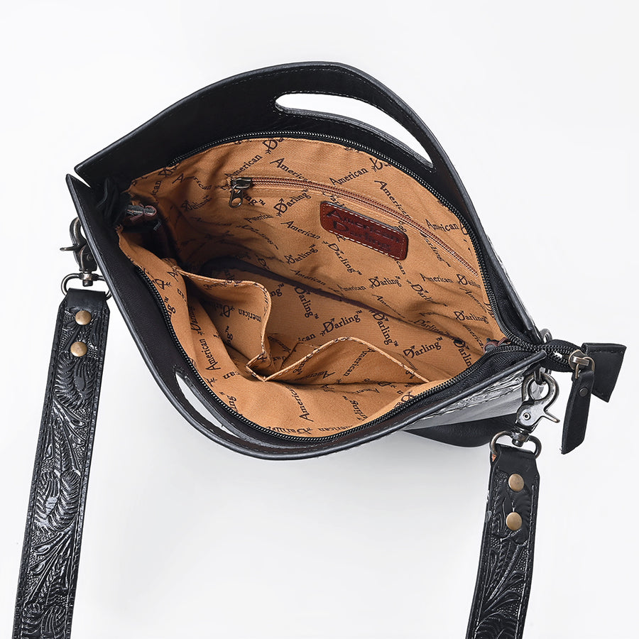 American Darling Clutch Bag Hand Tooled Floral Carved Buck Stitched Genuine Leather Western Crossbody for Women