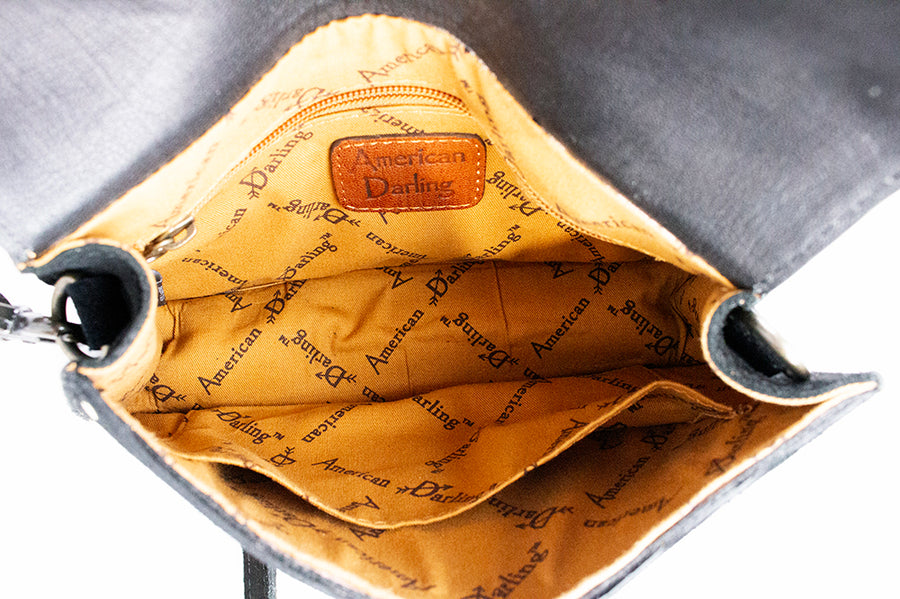American Darling Cross body Bag Hand Tooled Floral Carved Genuine Suede Leather Western Purse