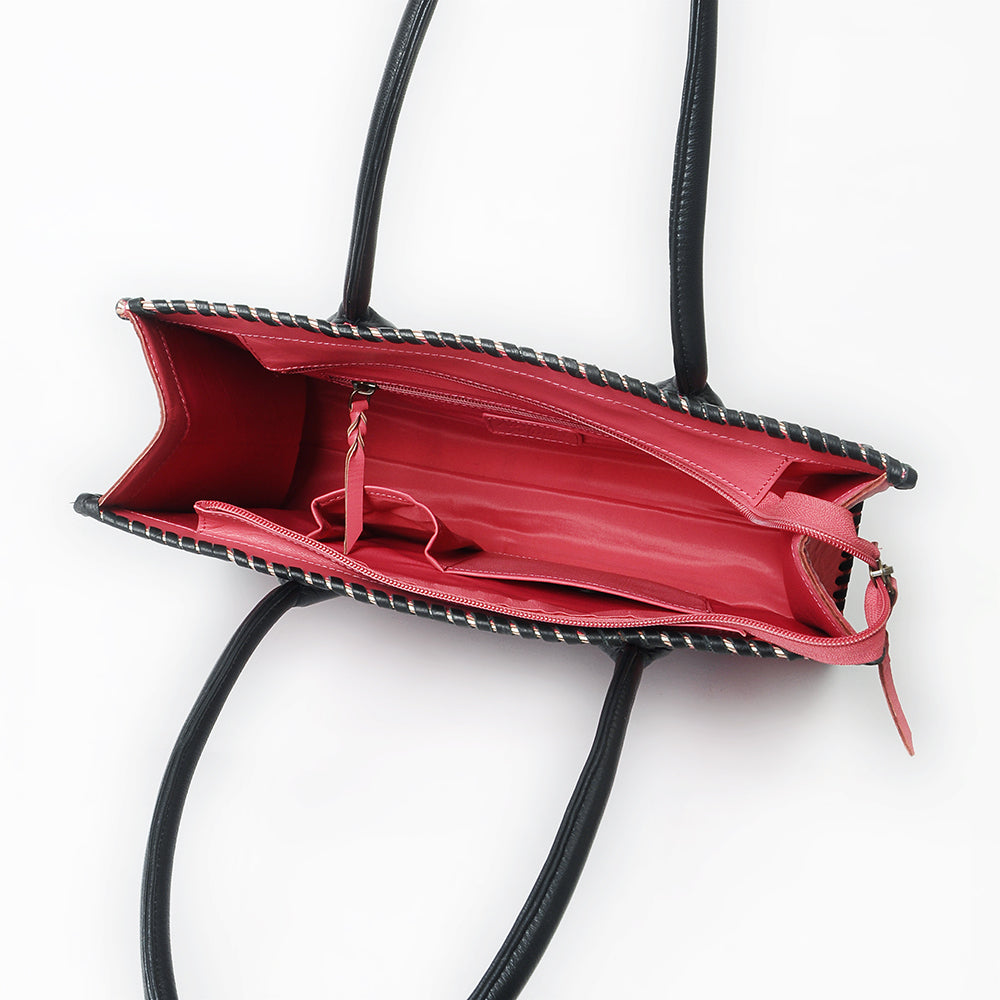 Never Mind Tote Hand Painted Genuine Cowhide Leather Women Bag Western Handbag Purse