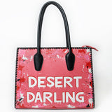 Never Mind Tote Hand Painted Genuine Cowhide Leather Women Bag Western Handbag Purse