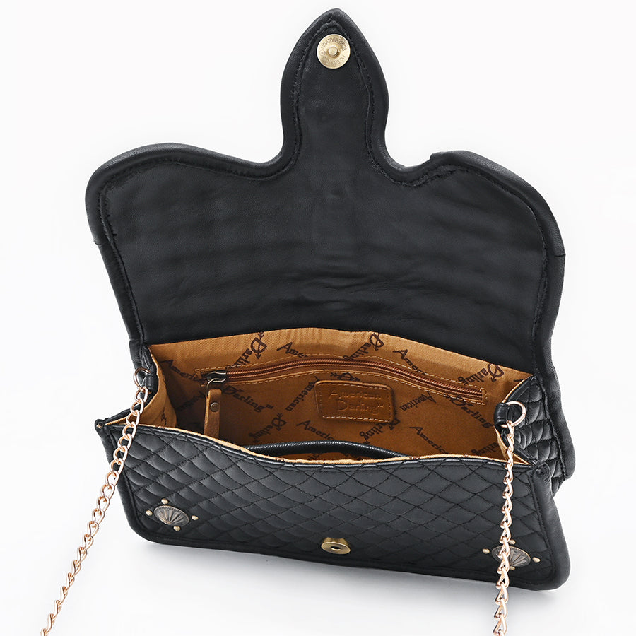 American Darling Cross body Bag Western Quilted Genuine Leather Purse with Rivets Concho and YKK Zipper for Women