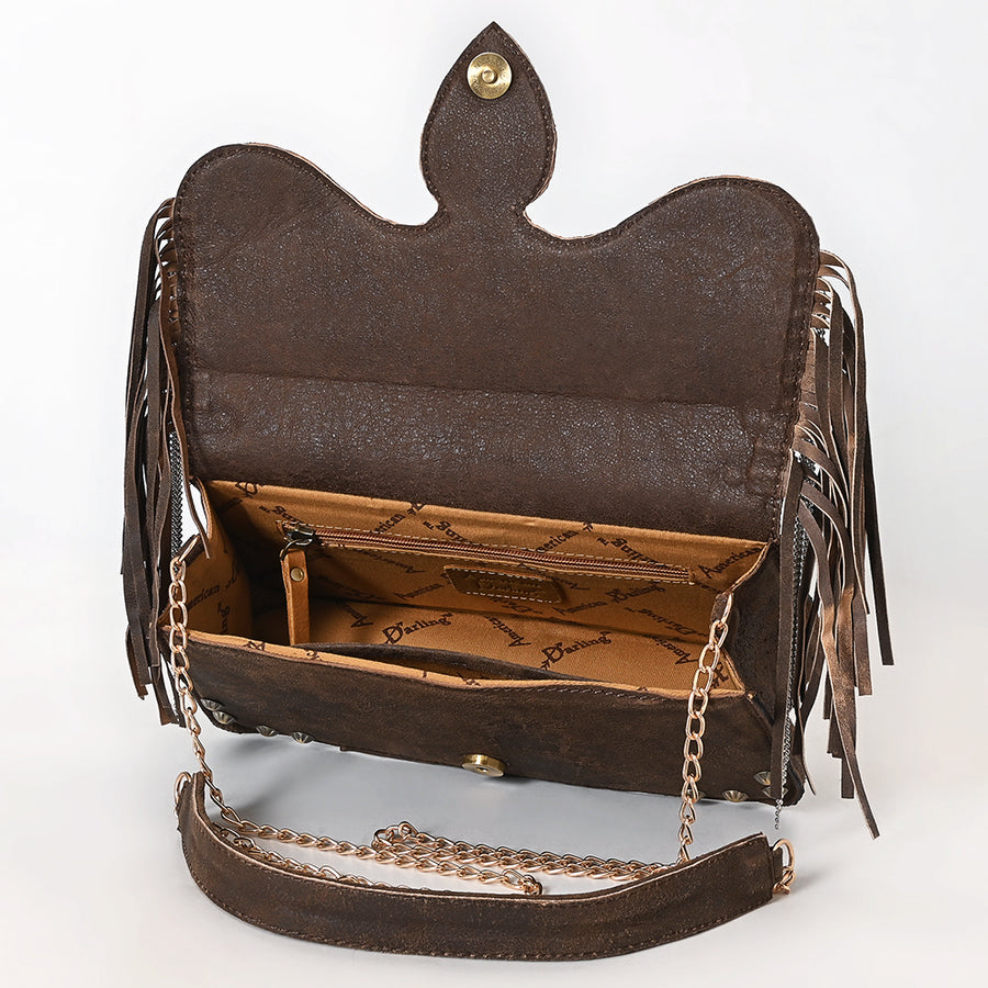 American Darling Quilted Leather Cross body Bag - Hand Tooled Floral Carved Buck Stitched Eco-Friendly Vegetable Tanned Purse