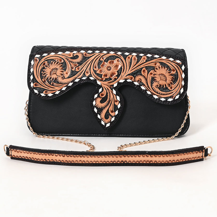 American Darling Quilted Leather Cross body Bag - Hand Tooled Floral Carved Buck Stitched Eco-Friendly Vegetable Tanned Purse