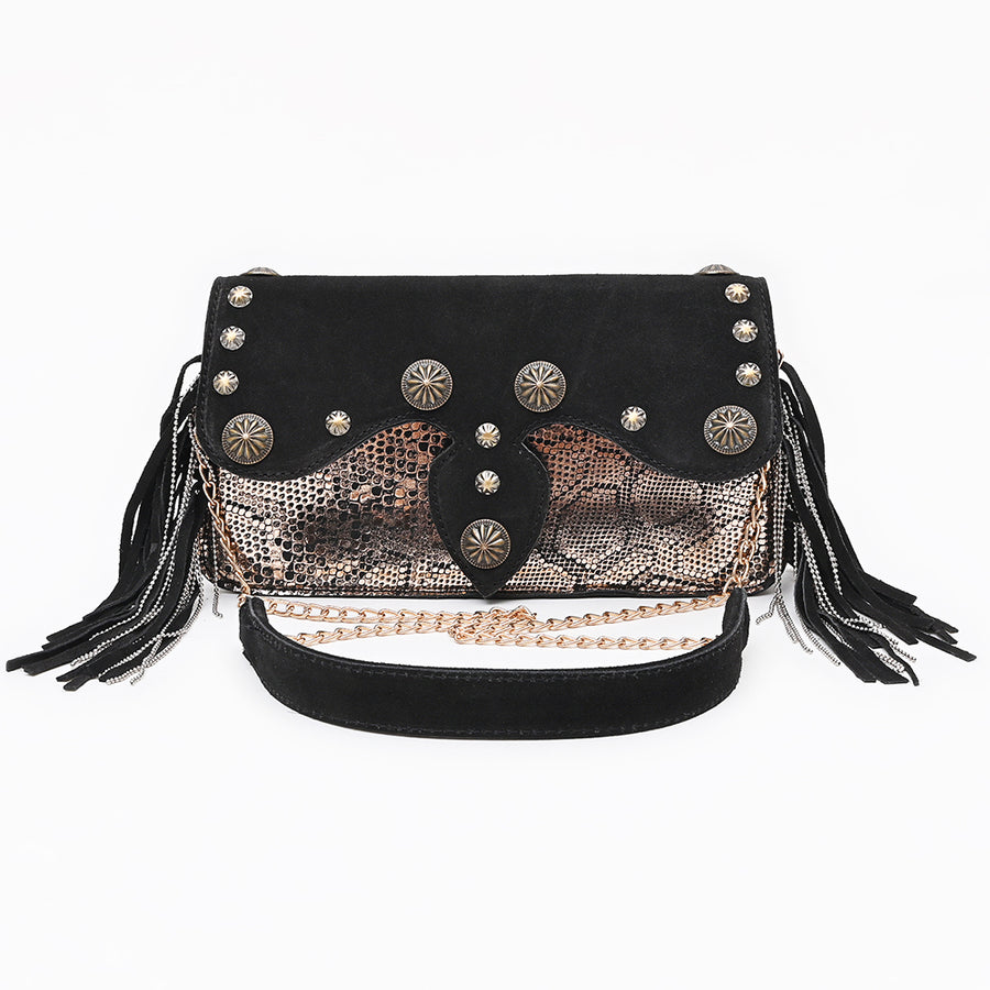 American Darling Cross body Bag Western Suede Genuine Leather Purse with Concho Fringes and YKK Zipper for Women