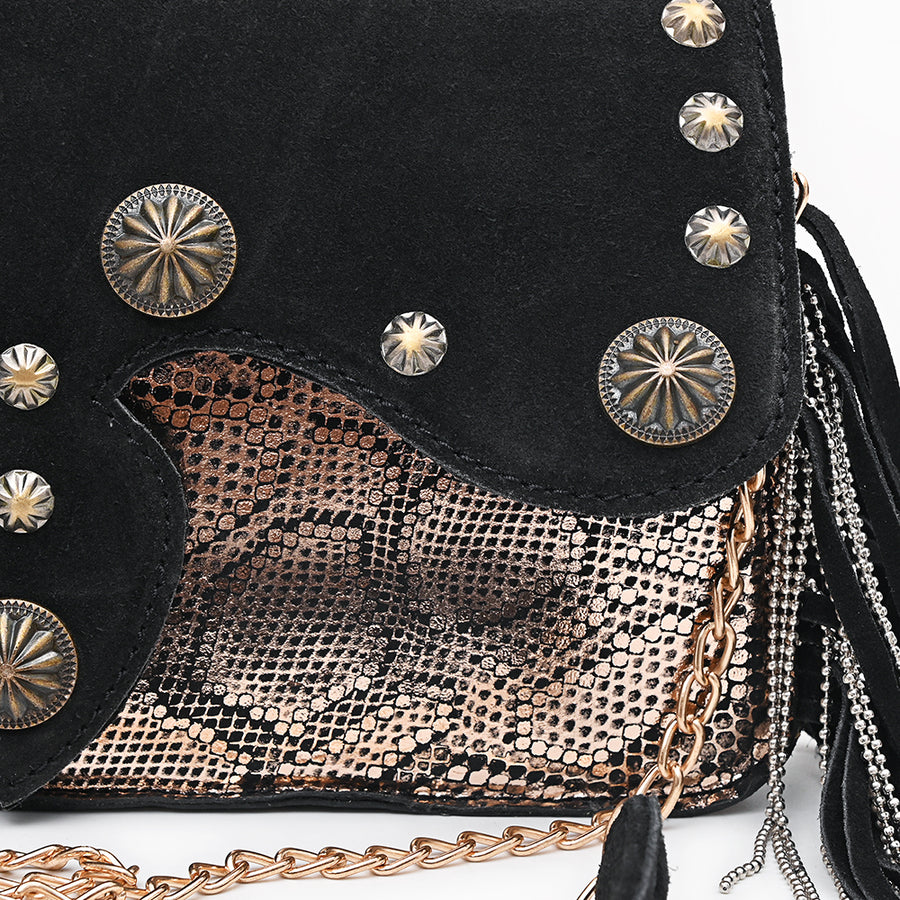 American Darling Cross body Bag Western Suede Genuine Leather Purse with Concho Fringes and YKK Zipper for Women