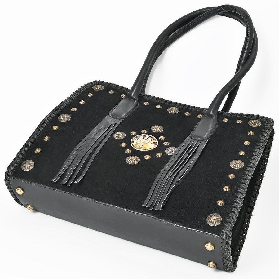 American Darling Tote Bag Western Suede Genuine Leather Handbag with Braided Trim Fringes and YKK Zipper for Women