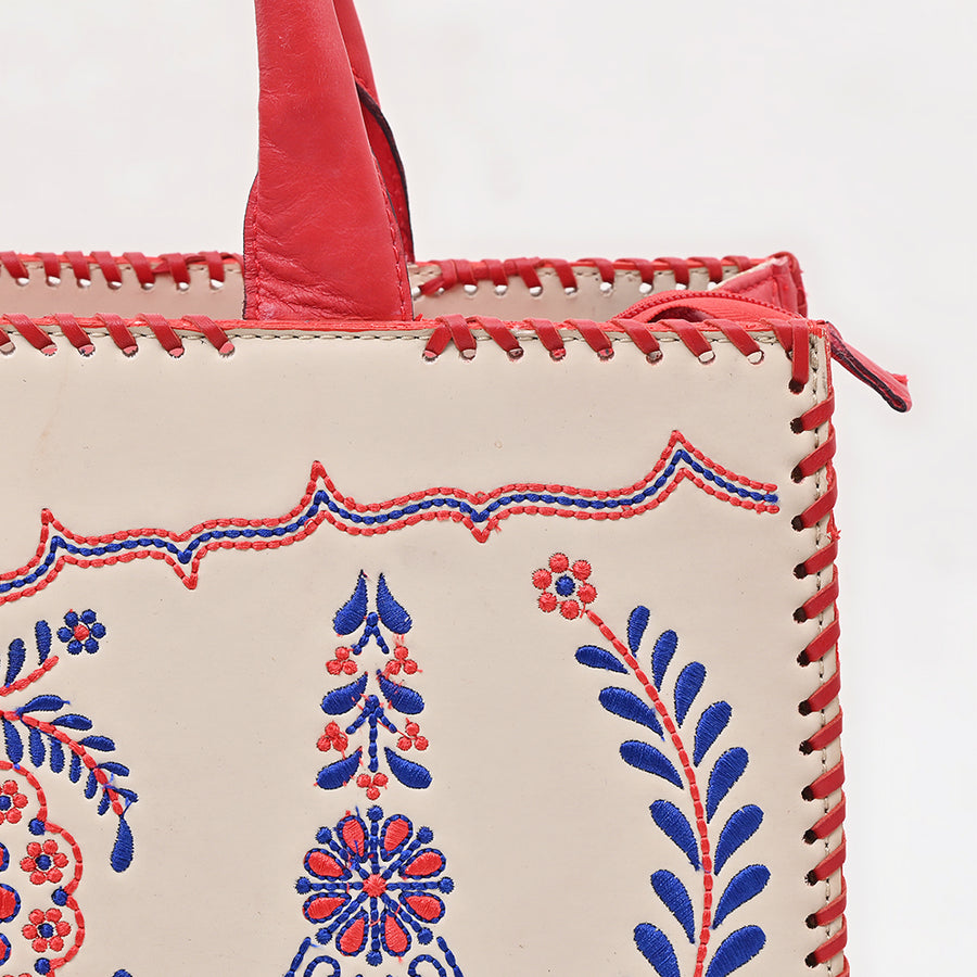 American Darling Embroidered Vegetable-Tanned Genuine Leather Tote Bag with Braided Accents and YKK Zipper