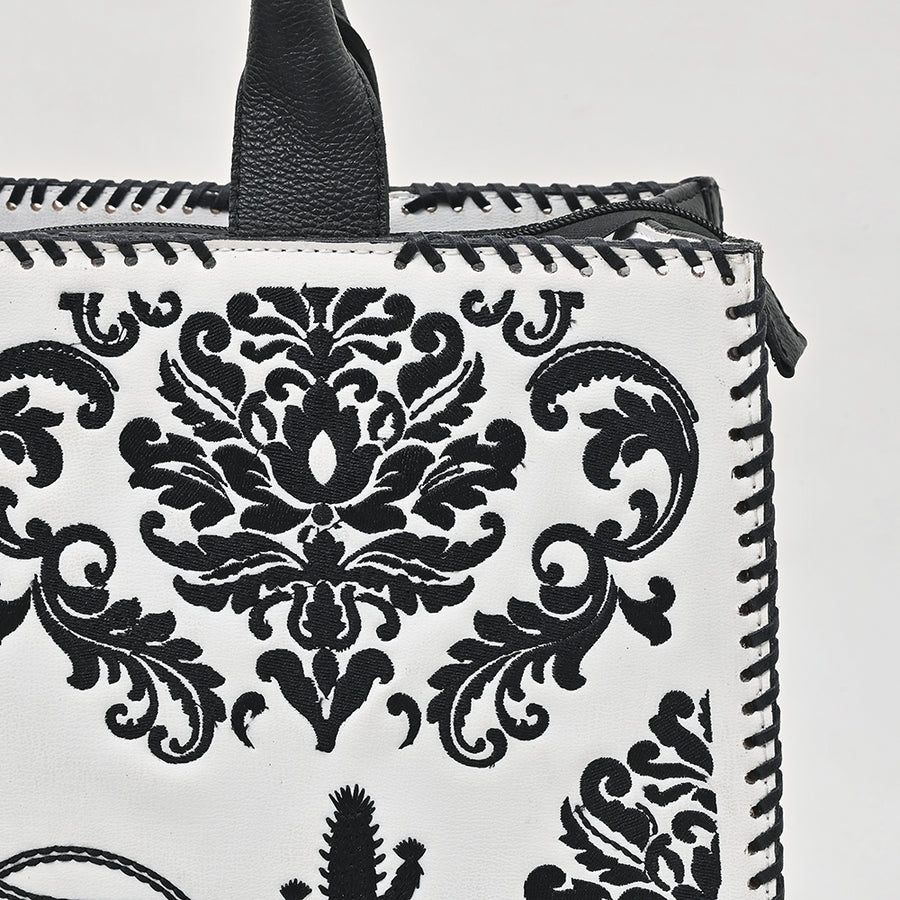 American Darling Embroidered Quilted Vegetable-Tanned Genuine Leather Tote Bag with YKK Zipper and Compartments