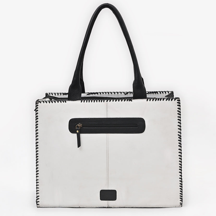 American Darling Embroidered Quilted Vegetable-Tanned Genuine Leather Tote Bag with YKK Zipper and Compartments