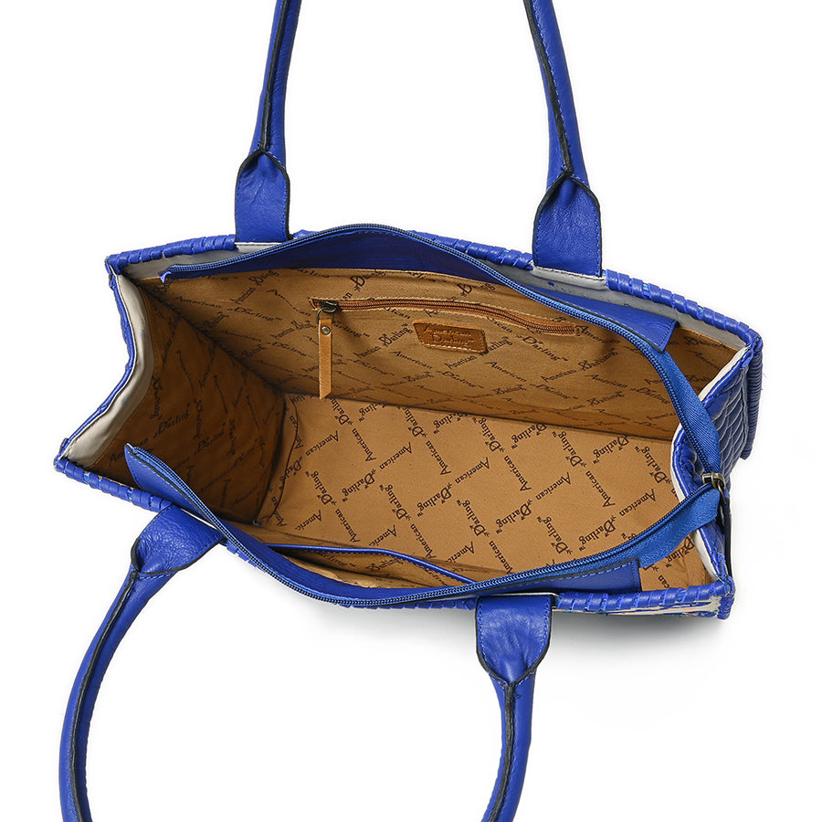 American Darling Western Tote Bag, Embroidered Canvas with Vegetable-Tanned Genuine Leather Trim, Large Boho Handbag for Women