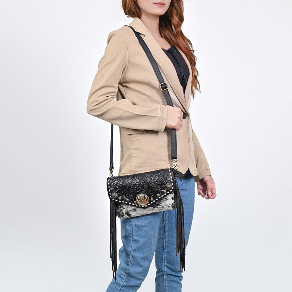 American Darling Small Crossbody Beautifully Hand Tooled Hair on Leather women handbag Purse