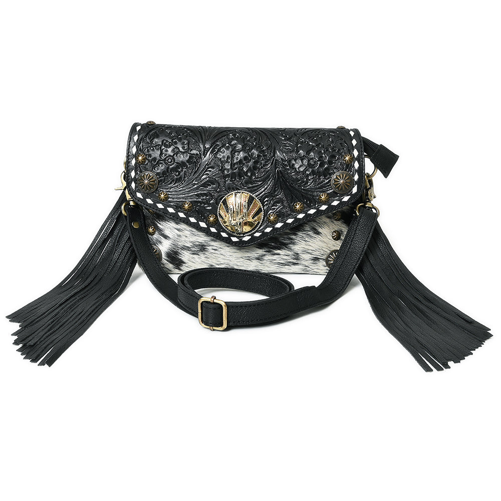 American Darling Small Crossbody Beautifully Hand Tooled Hair on Leather women handbag Purse