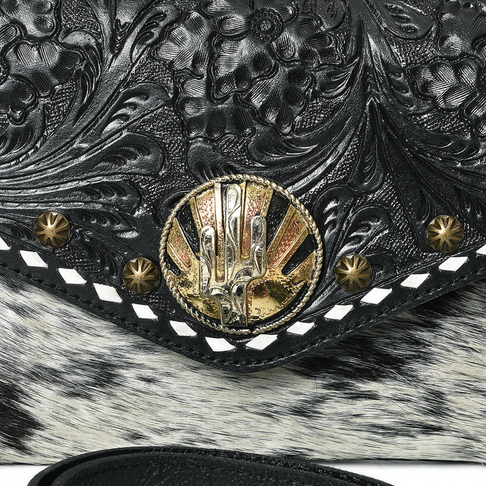 American Darling Small Crossbody Beautifully Hand Tooled Hair on Leather women handbag Purse