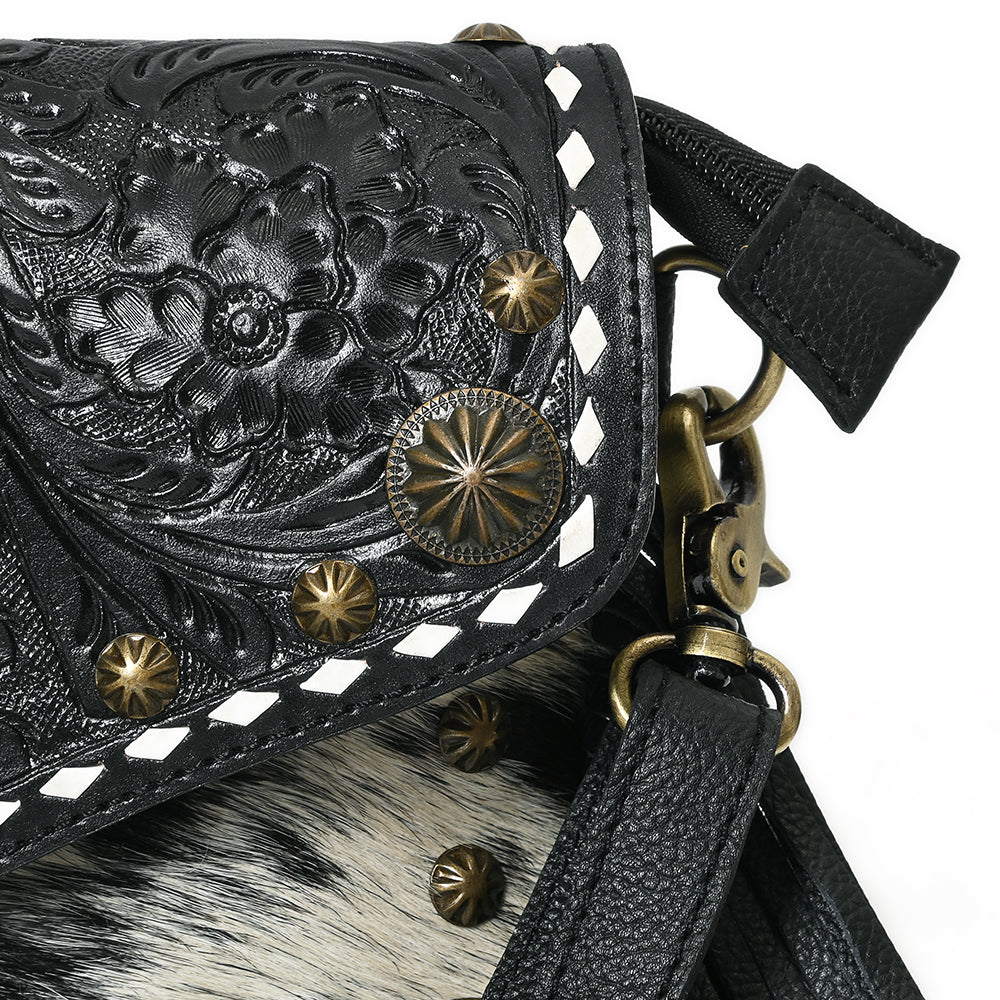 American Darling Small Crossbody Beautifully Hand Tooled Hair on Leather women handbag Purse