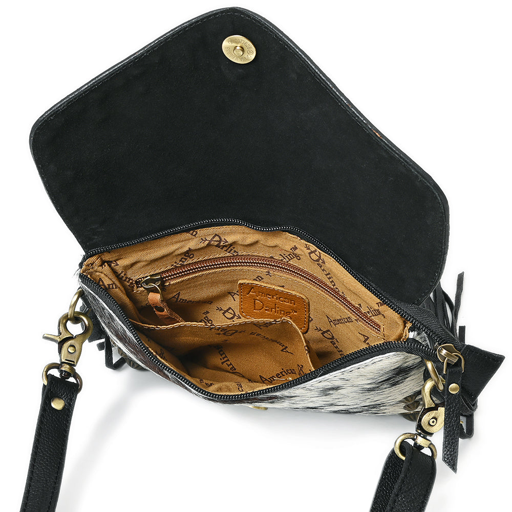 American Darling Small Crossbody Beautifully Hand Tooled Hair on Leather women handbag Purse