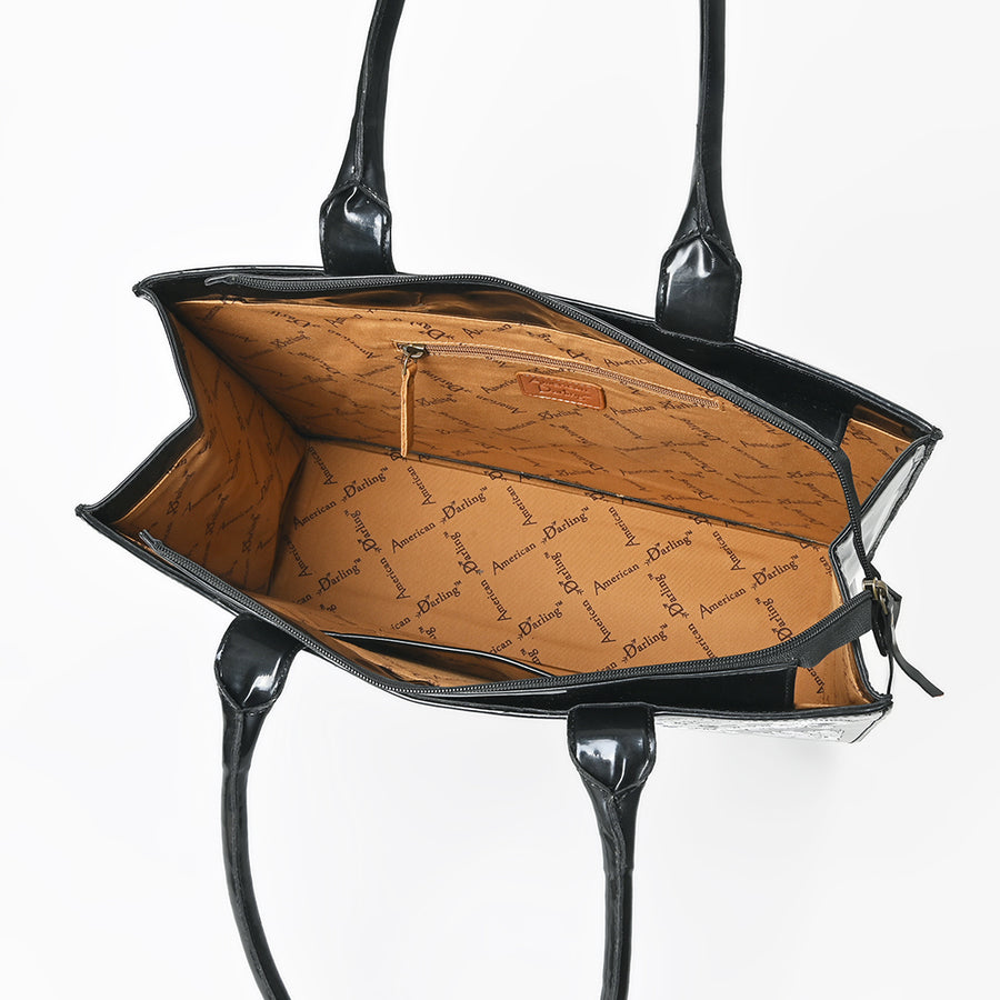 American Darling Tote Bag Western Genuine Leather Embroidered Purse with Braided Trim and Premium YKK Zipper for Women