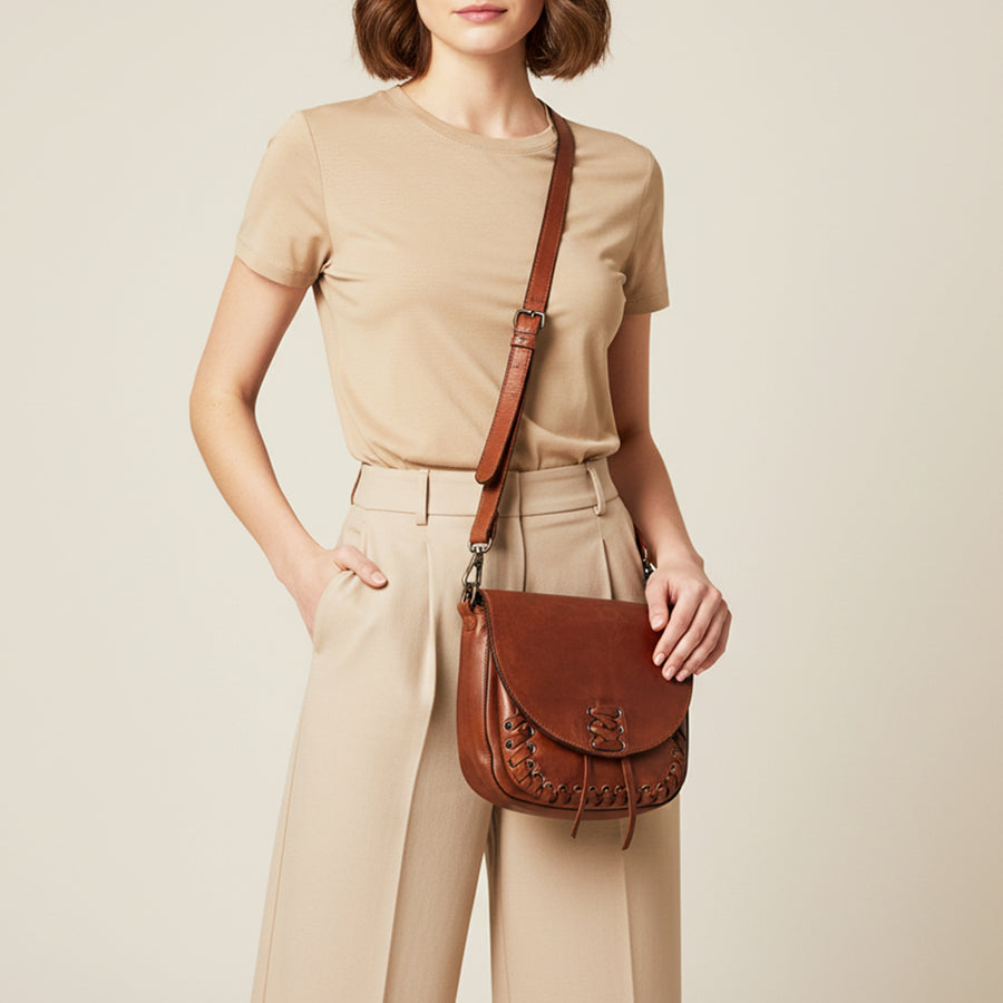 Spaghetti Western Vallero Handcrafted Leather Saddle Bag Premium Full Grain Crossbody Whipstitch Travel Purse