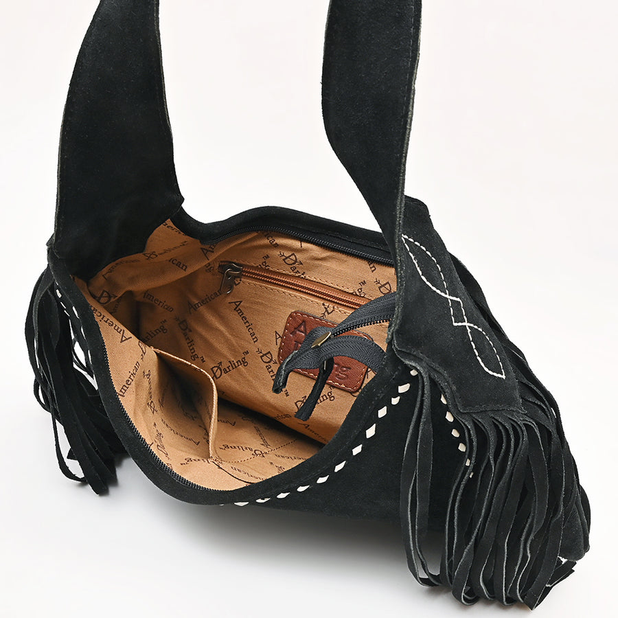 American Darling Hobo Bag Boot Stitched Genuine Suede Leather Western Purse with Buck Stitching