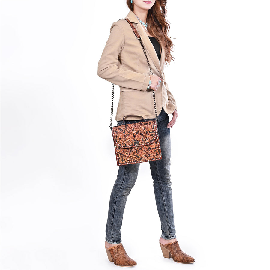 American Darling Cross body Bag Hand Tooled Floral Carved Buck Stitched Genuine Leather Western Purse for Women
