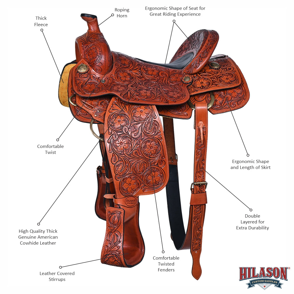 Hilason Western Horse Saddle American Leather Ranch Roping Cowboy
