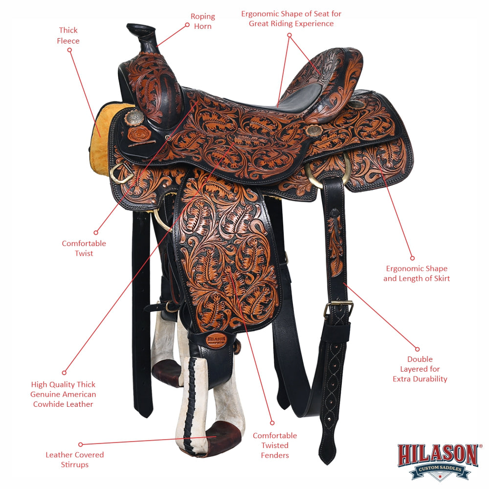 Hilason Western Horse Saddle American Leather Ranch Roping Cowboy