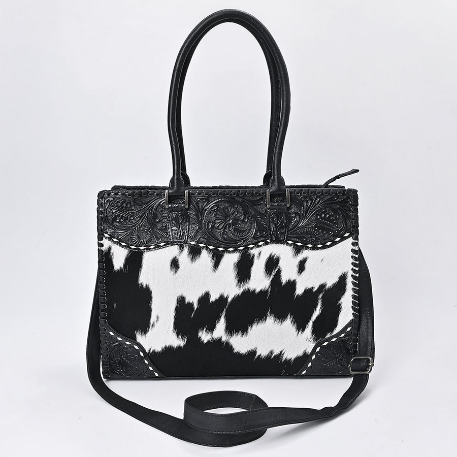 American Darling Tote Bag Hand Tooled Floral Carved Hair-On Cowhide Genuine Leather Western Purse for Women