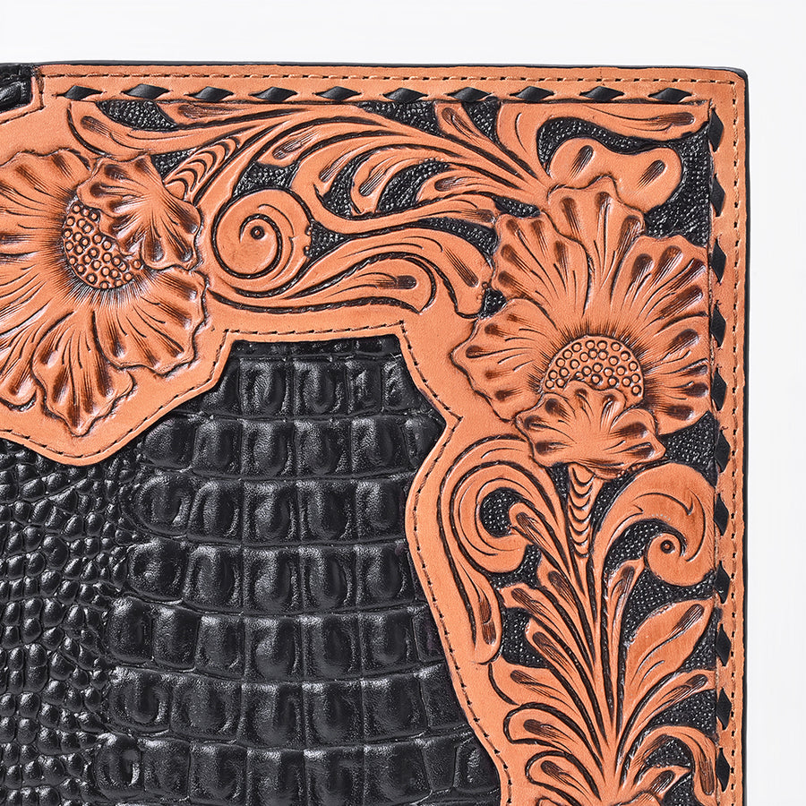 American Darling Portfolio Bag Hand Tooled Floral Carved Crocodile Embossed Genuine Western Leather