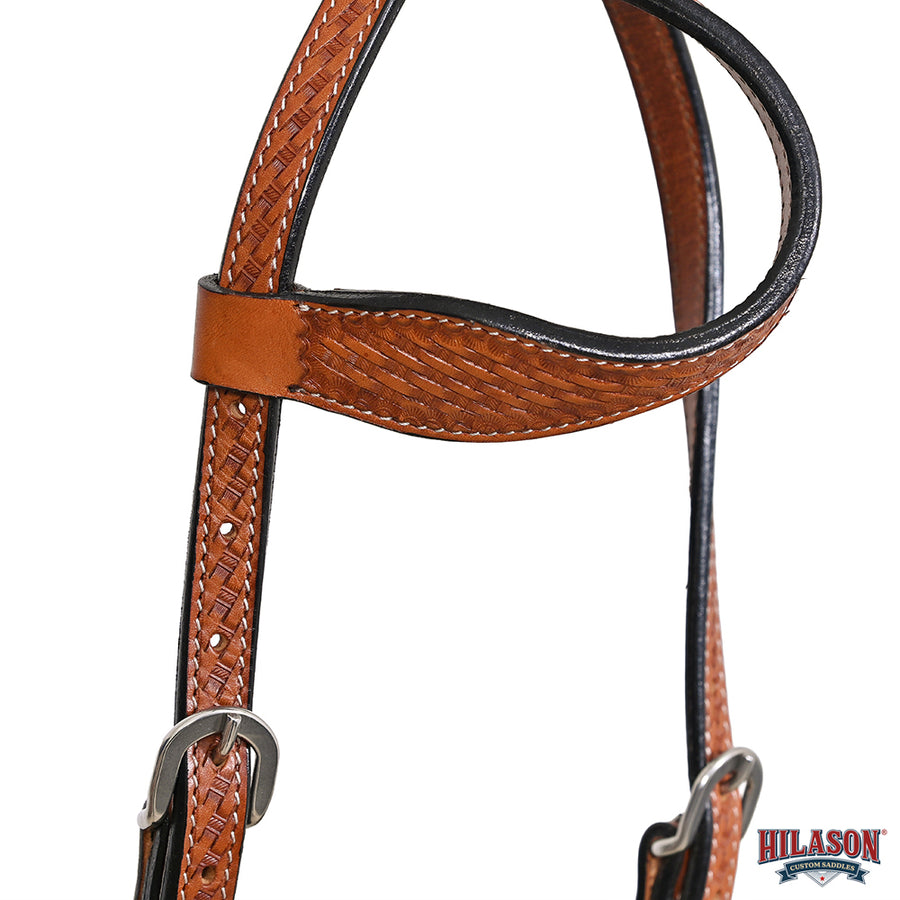HILASON Western Horse Genuine Leather Headstall Tack Basketweave Tan