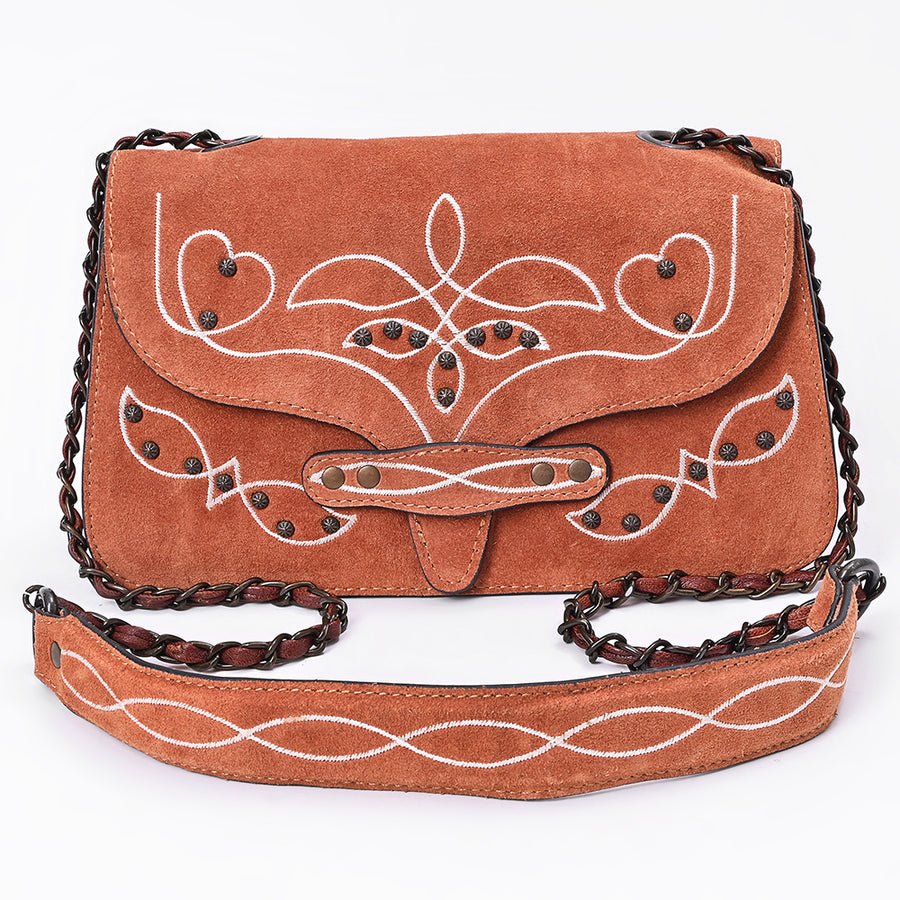 American Darling Cross body Bag Rivetted Genuine Suede Leather with Embroidery Genuine Full Grain Western Purse