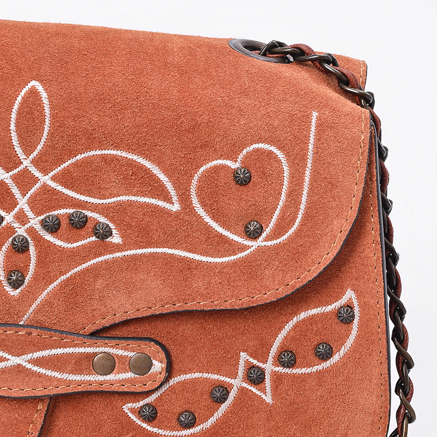 American Darling Cross body Bag Rivetted Genuine Suede Leather with Embroidery Genuine Full Grain Western Purse