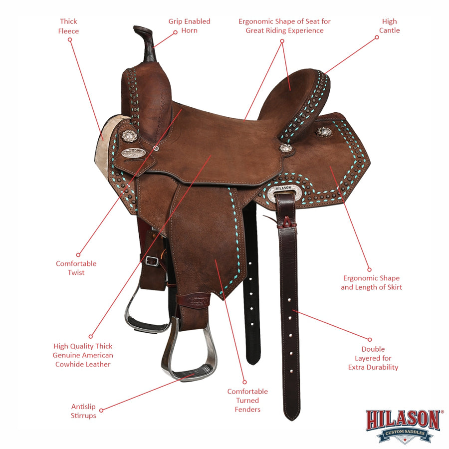 Hilason Western Horse Flex Tree Saddle American Leather Trail Barrel