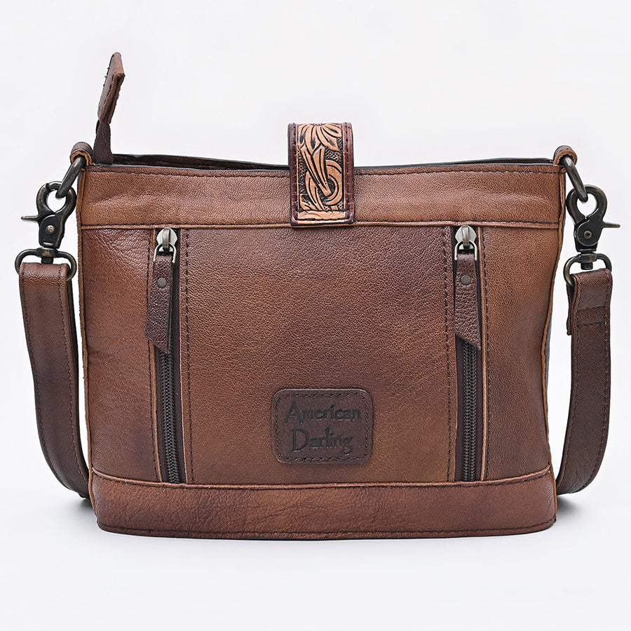 American Darling Cross body Bag Hand Tooled Floral Carved Hair-On Cowhide Genuine Leather Western Purse