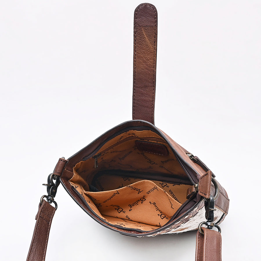 American Darling Cross body Bag Hand Tooled Floral Carved Hair-On Cowhide Genuine Leather Western Purse