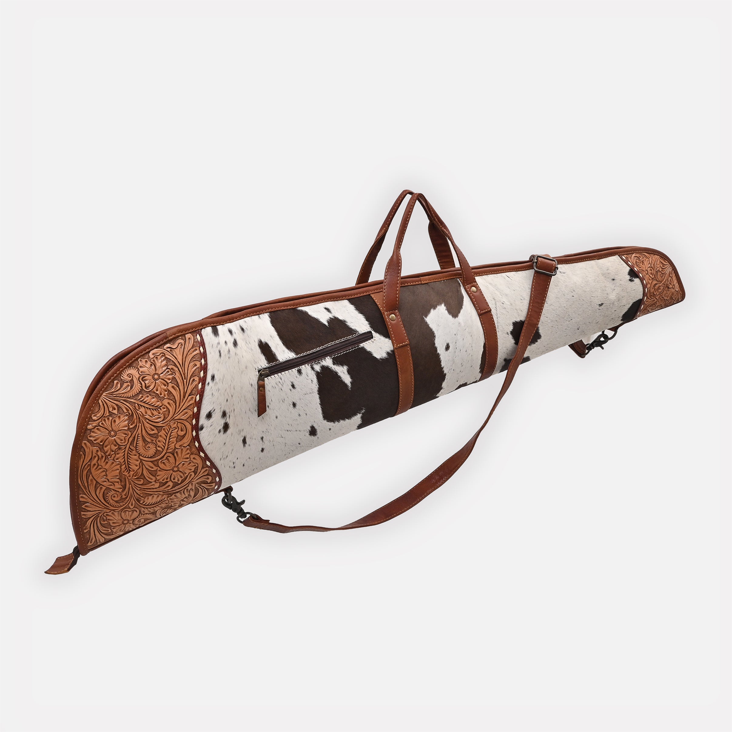American Darling Hair on Hand Tooled Genuine Western Leather Gun Case| Shoulder Bag Case with Adjustable Strap