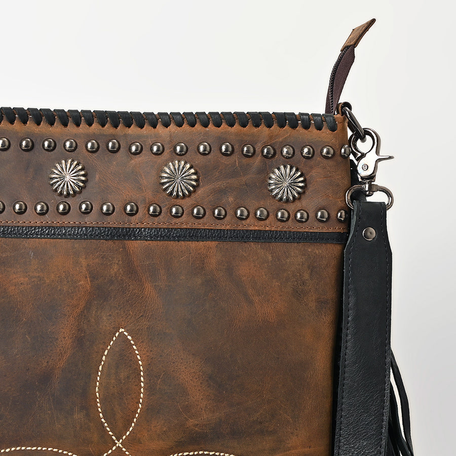 American Darling Vintage Leather Crossbody Bag Studded Conchos Western Stitching