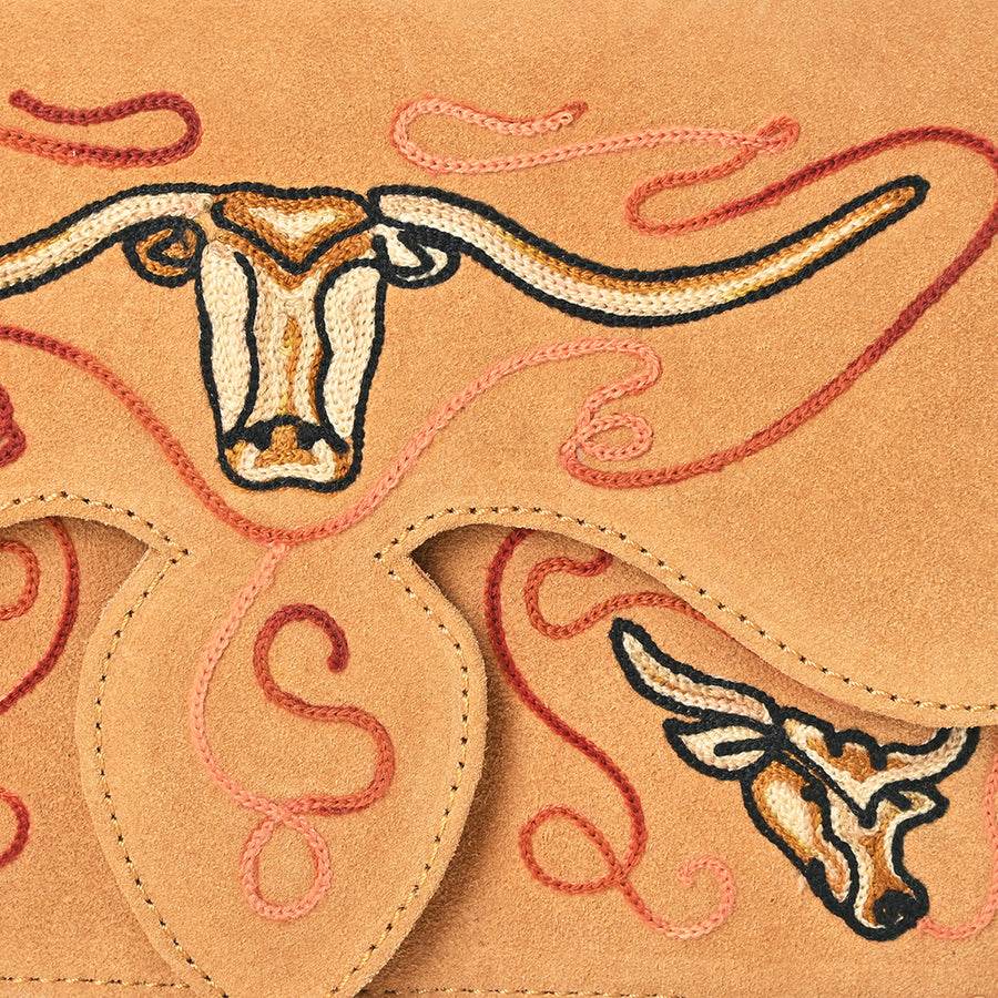 American Darling Cross body Bag for Women, Embroidered Genuine Suede Leather with Longhorn Design, Western Purse with Chain Strap