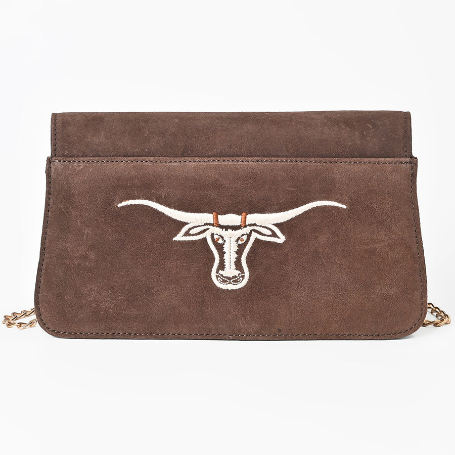 American Darling Cross body Bag for Women, Embroidered Genuine Suede Leather with Longhorn Design, Western Purse with Chain Strap