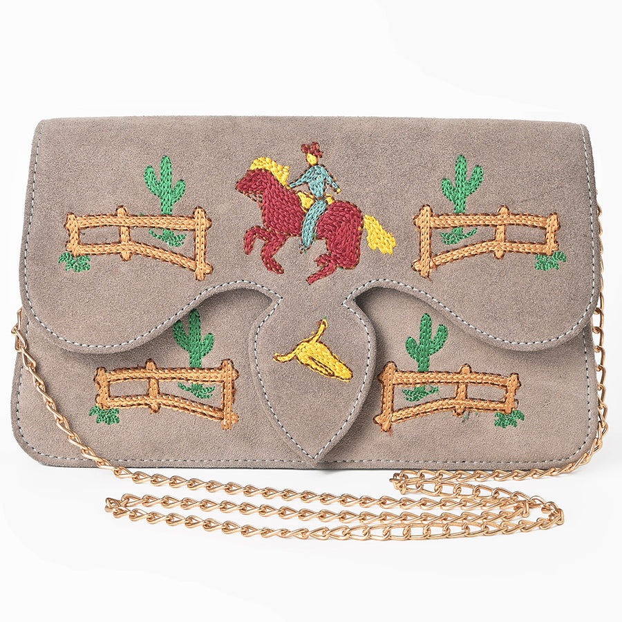 American Darling Cross body Bag for Women, Embroidered Genuine Suede Leather with Longhorn Design, Western Purse with Chain Strap