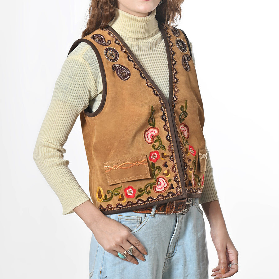 American Darling Western Apparel Embroidered Premium Suede Fabric Handcrafted Heritage Vest for Women